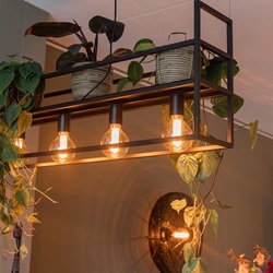 4-lichts hanglamp frame met plank mat zwart