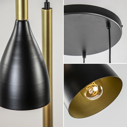 Ronde 3-lichts hanglamp chique zwart/goud