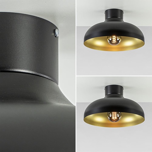Plafondlamp zwart met gouden binnenkant