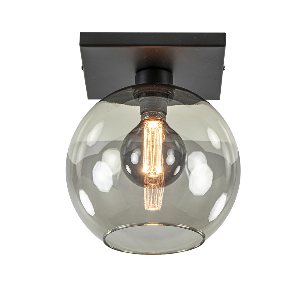 ten tweede favoriete lading Plafondlamp Globe vierkant zwart/smoke glas | Straluma