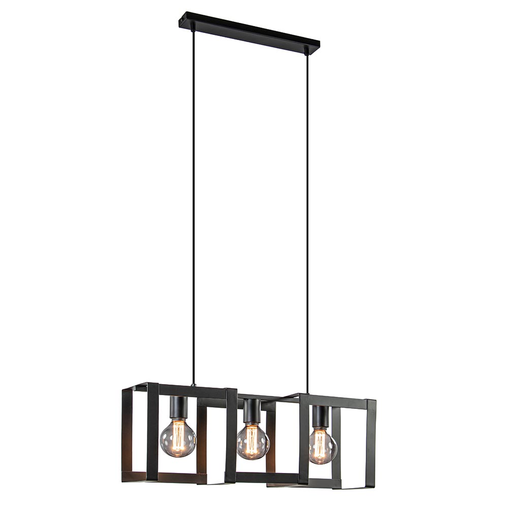 keuken vieren Wieg Hanglamp open frame mat zwart 3-lichts | Straluma