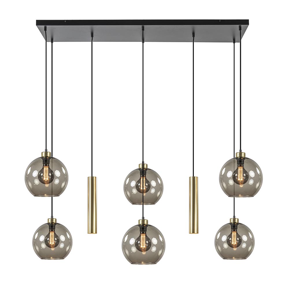 sofa Tonen hoek Chique 8-lichts hanglamp smoke glas met cilinder goud | Straluma