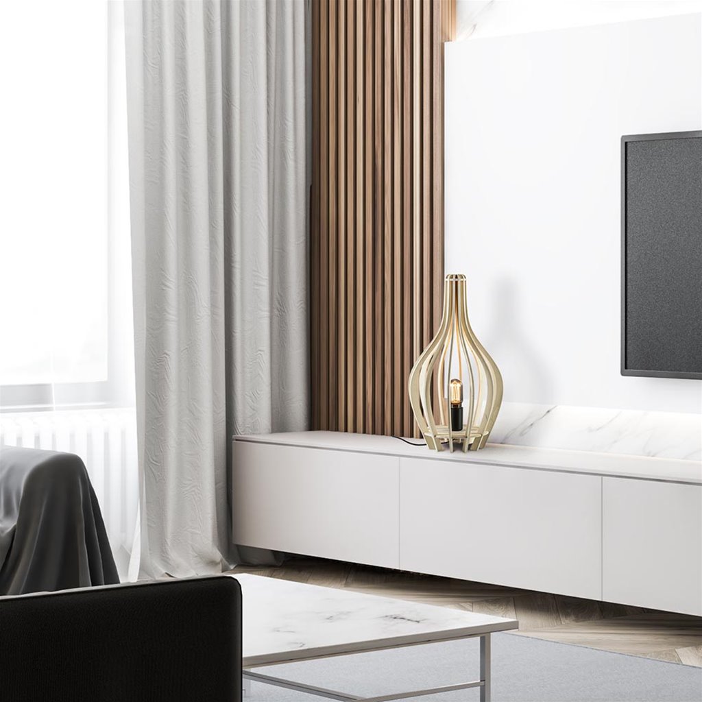 Houten tafellamp kegel naturel met zwart