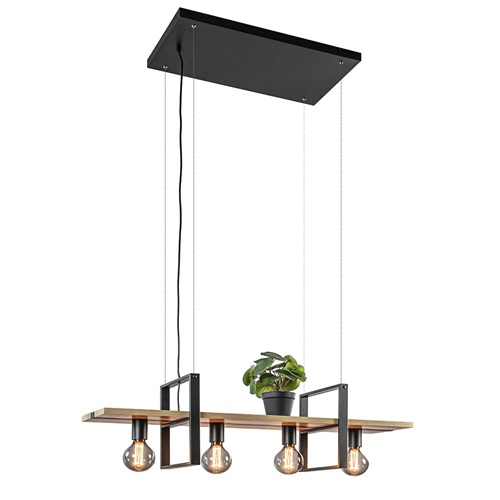 Hanglamp 4L zwart met houten planken