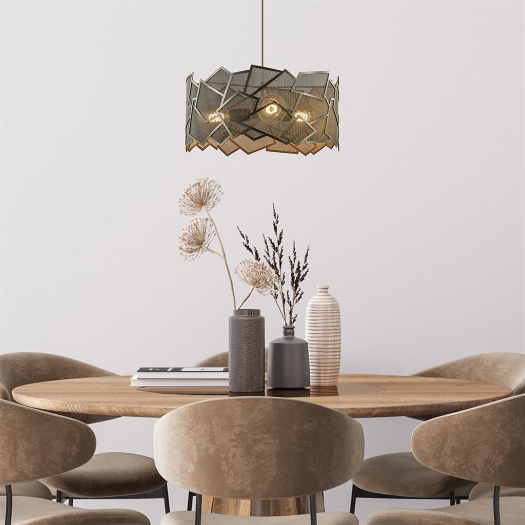Hanglamp Puzzle Squares 3L rond - Donker Brons