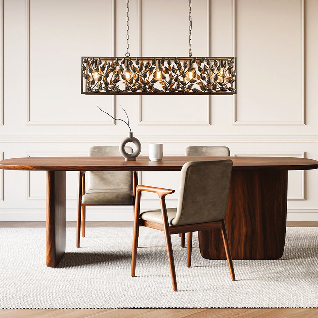 Hanglamp 5-lichts titanium/gold leafs