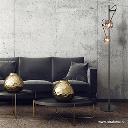 Vloerlamp Globe 2-L zwart/goud smokeglas