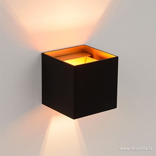 Wandlamp Xio kubus zwart/goud inclusief G9