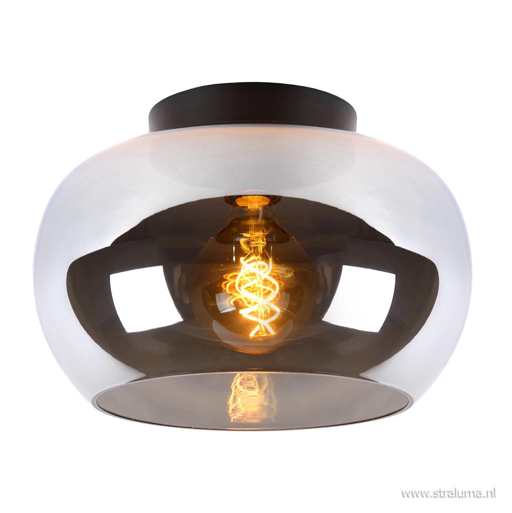 Plafondlamp Zwart Met Smoke Glas | Straluma