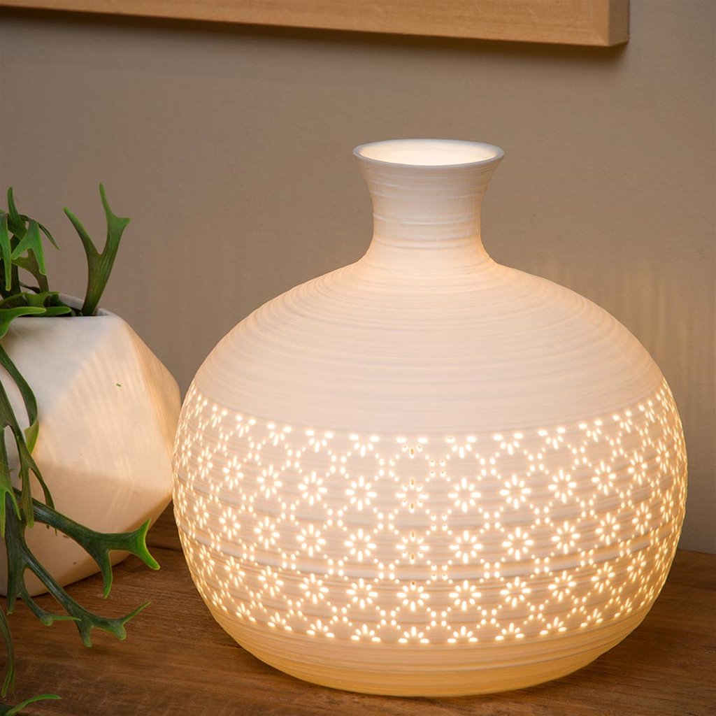 Beperkt analyse Aanval Porseleinen tafellamp wit met decoratief dessin | Straluma