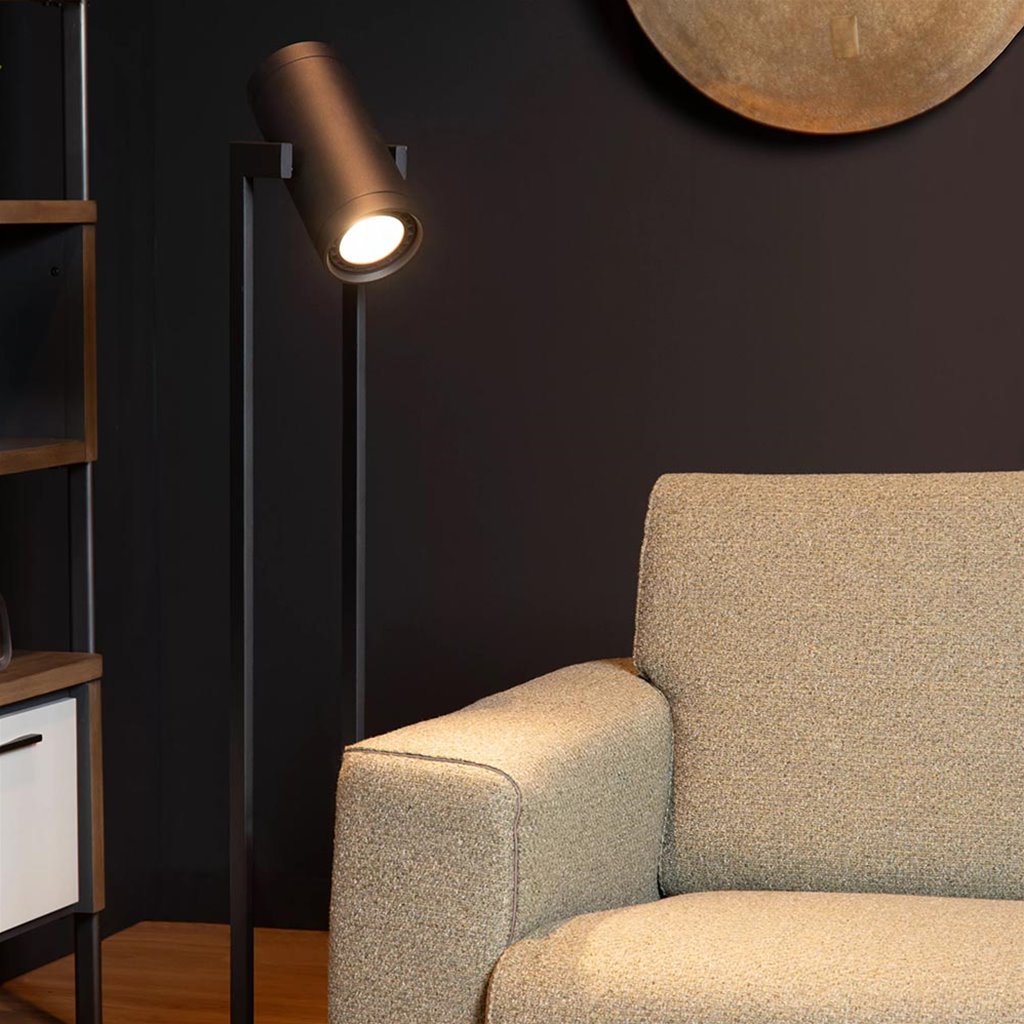 Productief Afleiding Gietvorm Moderne LED vloerlamp mat zwart met kantelbare spot | Straluma