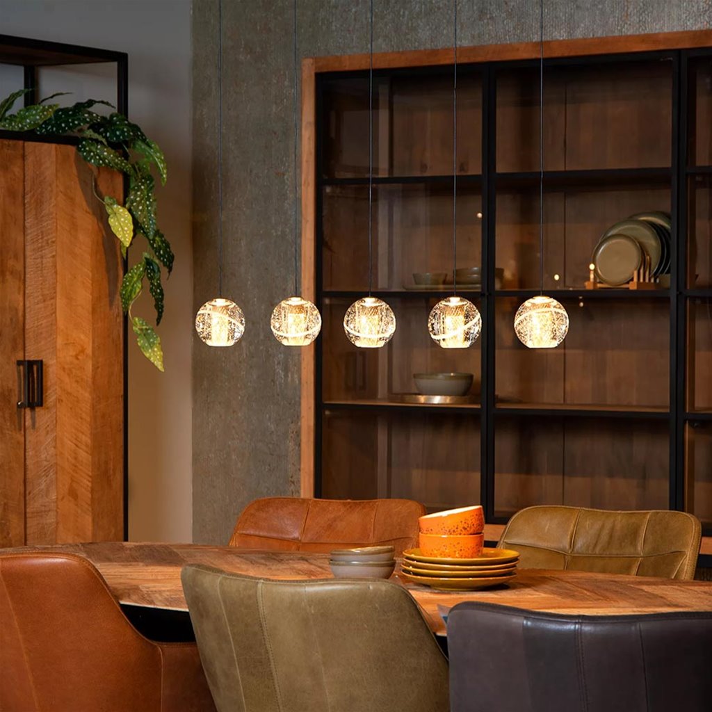 5-Lichts LED eettafelhanglamp goud met glas