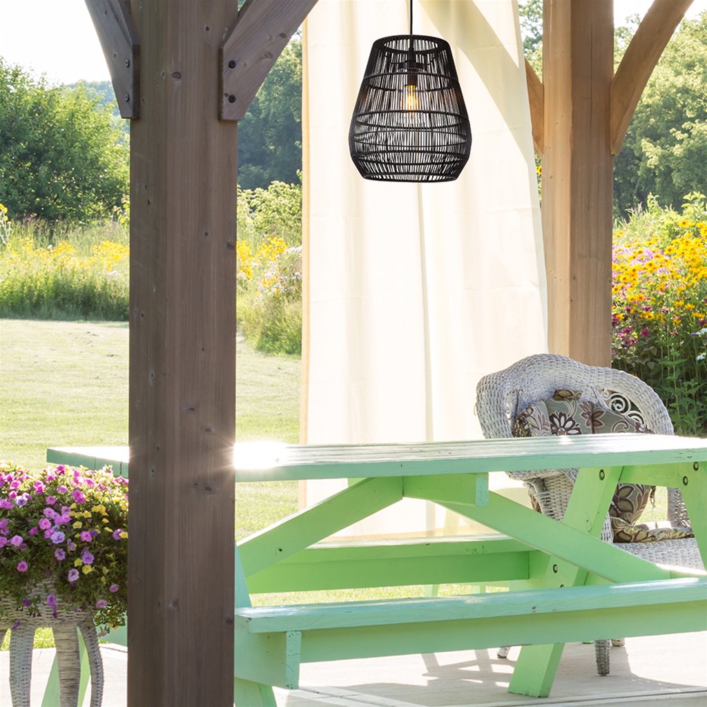 Hanglamp buiten rotan zwart IP44