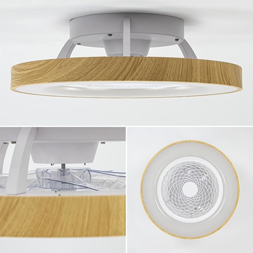 Design plafondventitalor wit met hout inclusief LED