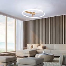 Grote plafondventilator met LED verlichting wit hout