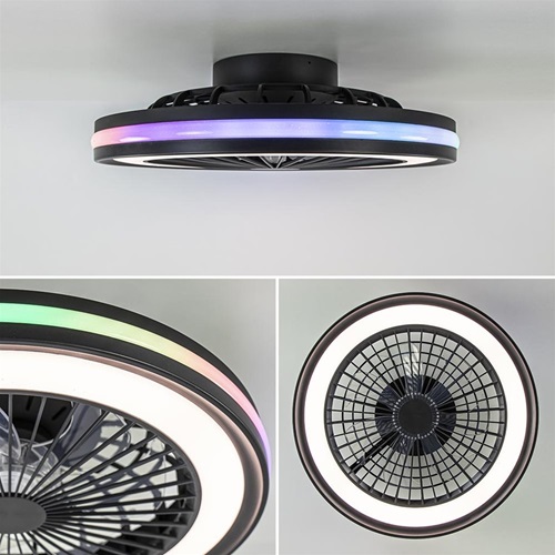 Plafondventilator zwart inclusief dimbaar LED en kleur