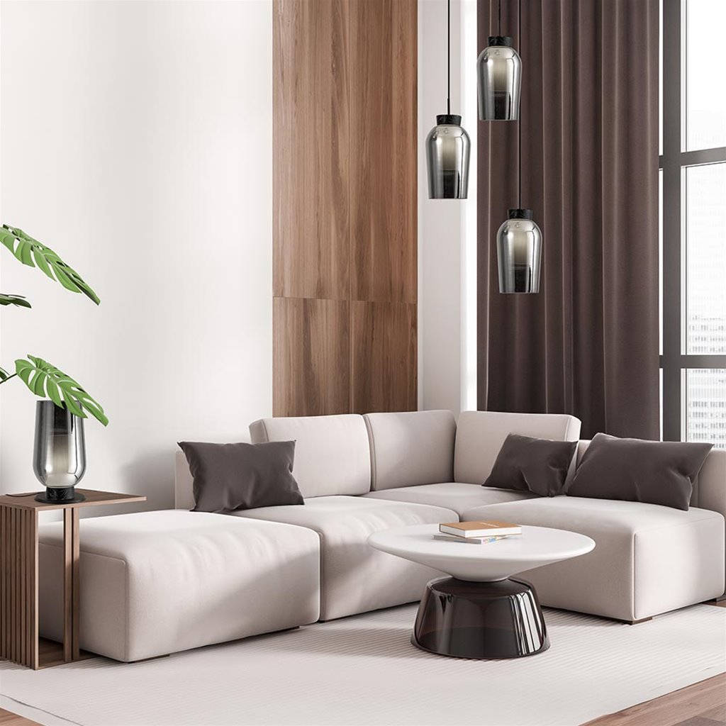 Hanglamp Nora 3L rond zwart/marmer/smoke