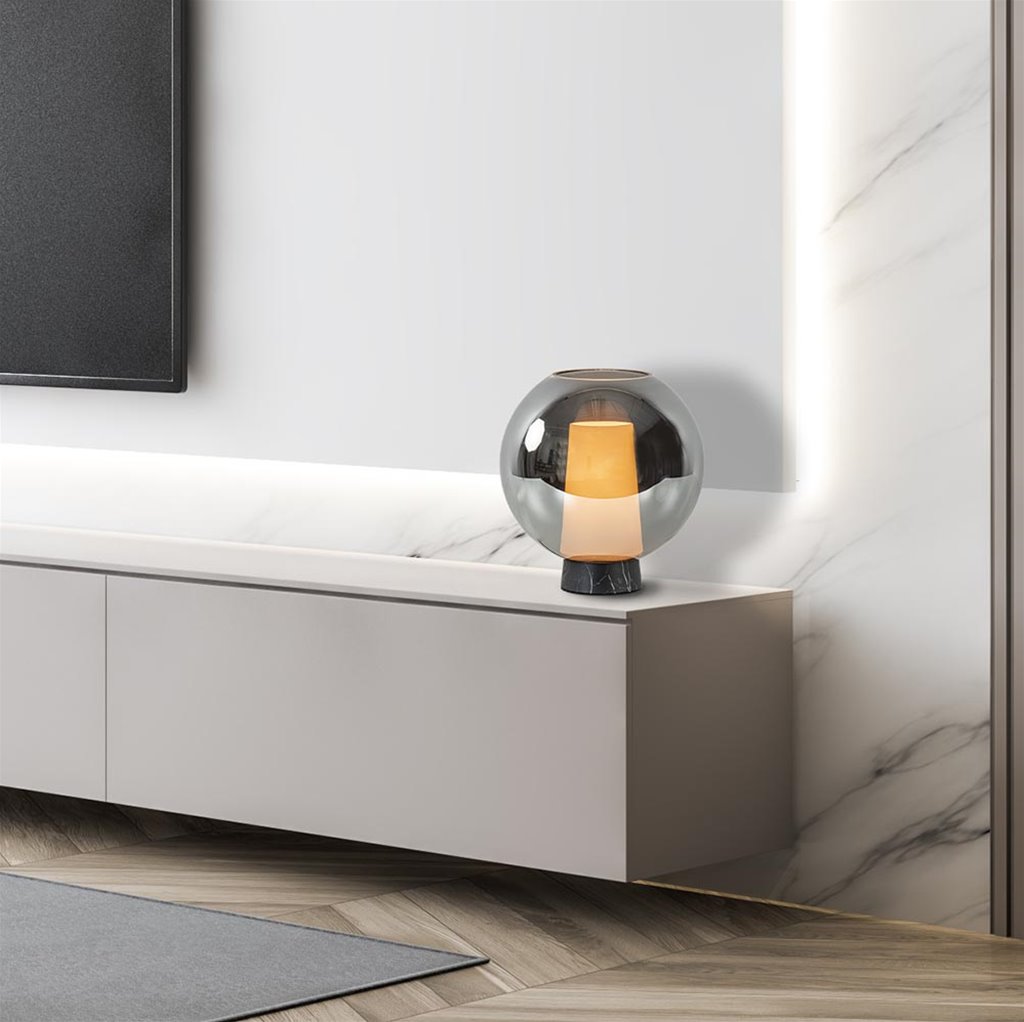 Tafellamp Nora zwart marmer smoke glas