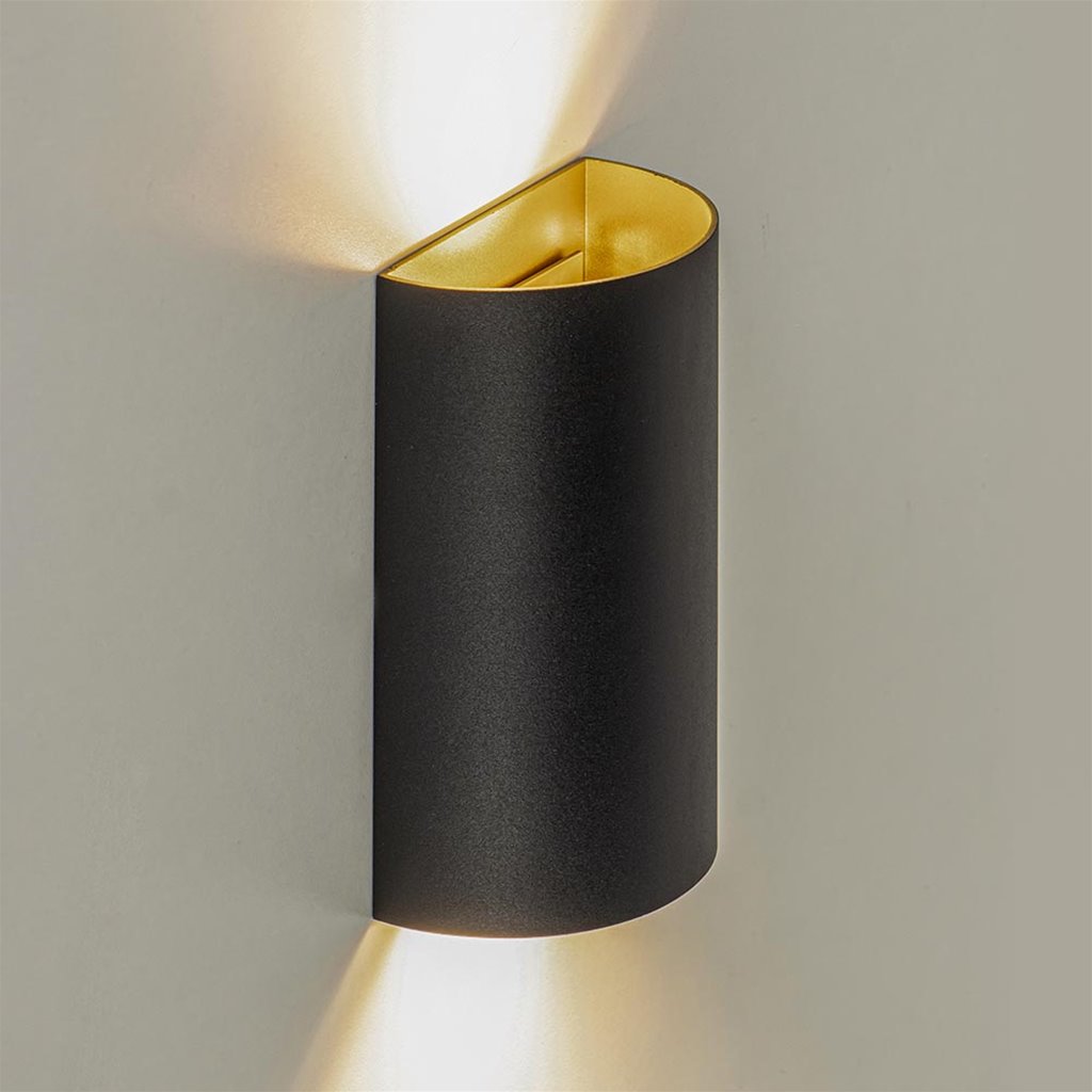 Wandlamp rond zwart/goud 2-lichts