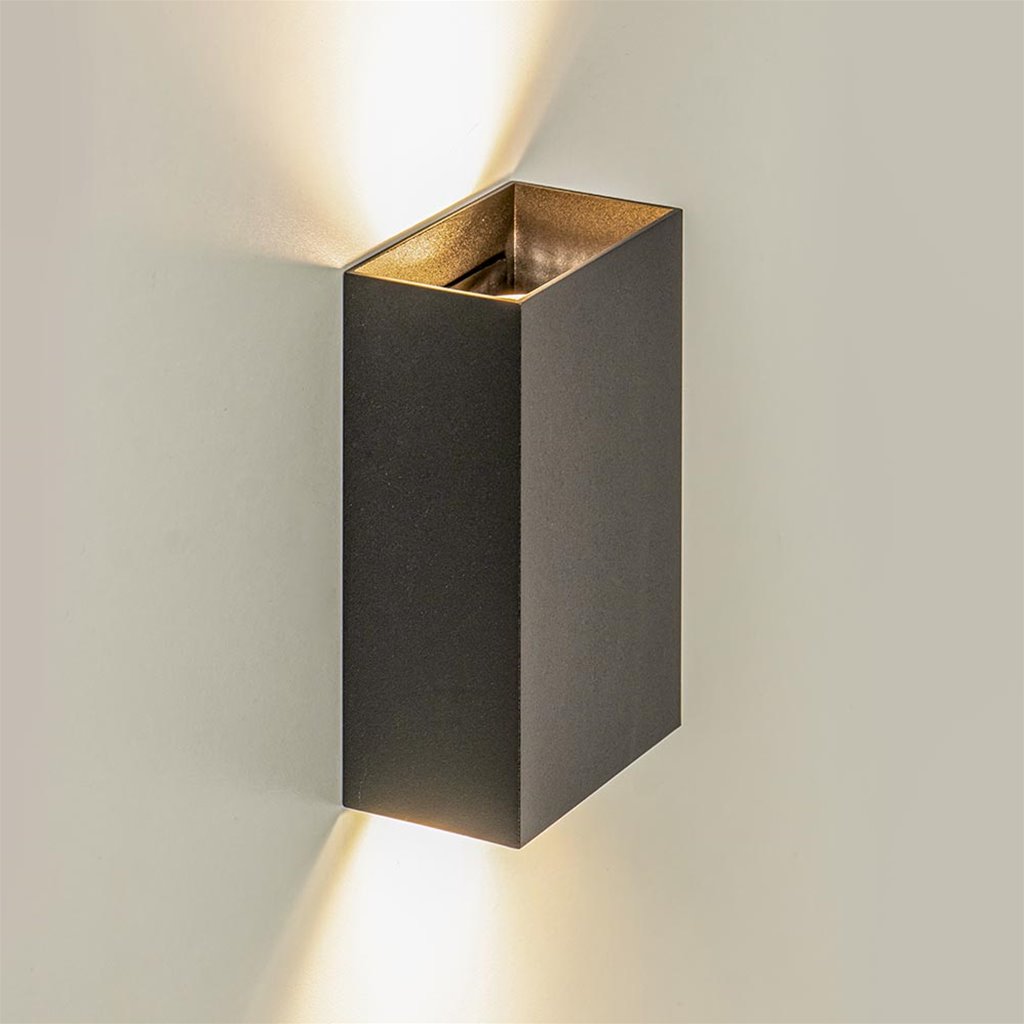 Wandlamp rechthoek zwart 2-lichts