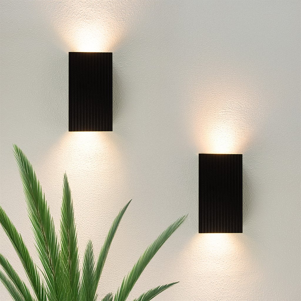 Wandlamp ribbel zwart 2-lichts