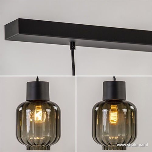 Luxe 3-lichts hanglamp glas grijs/zwart