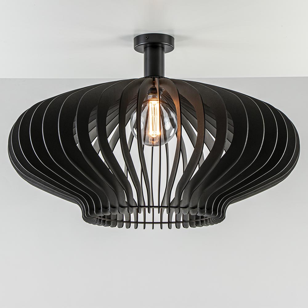 Grote plafondlamp mat zwart hout 75 cm | Straluma