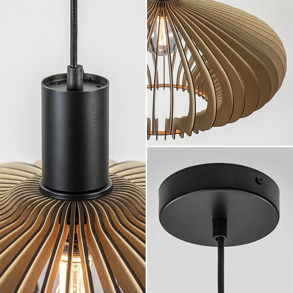 bedrijf Beschrijven Ingrijpen Grote ronde hanglamp naturel hout met zwart | Straluma