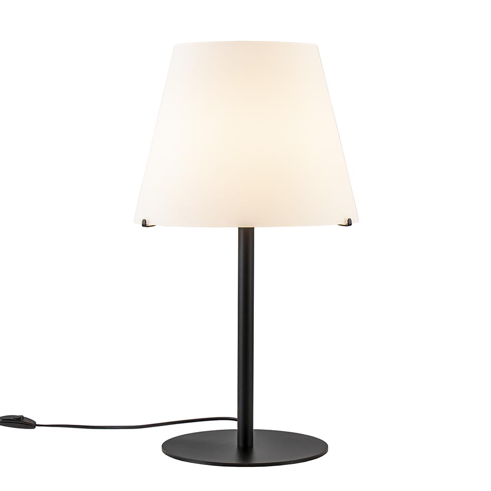 Metalen lijn koud koel Design tafellamp mat zwart met witte glazen kap | Straluma