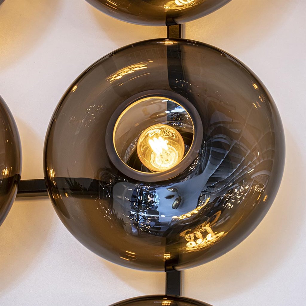 Pionier gras door elkaar haspelen Design wandlamp mat zwart met smoke glas 8-lichts | Straluma