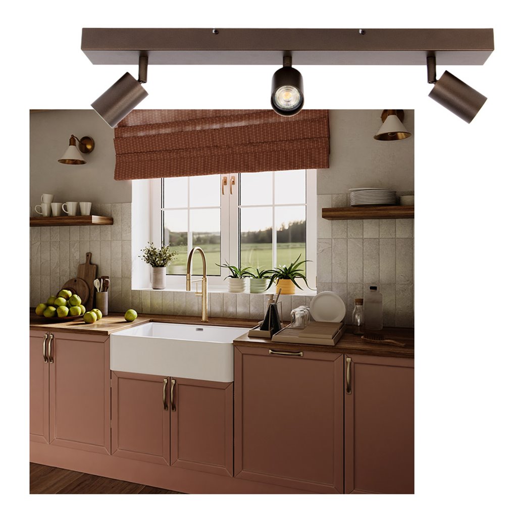 Cacao bruine rechthoekige plafondlamp met 3 spots