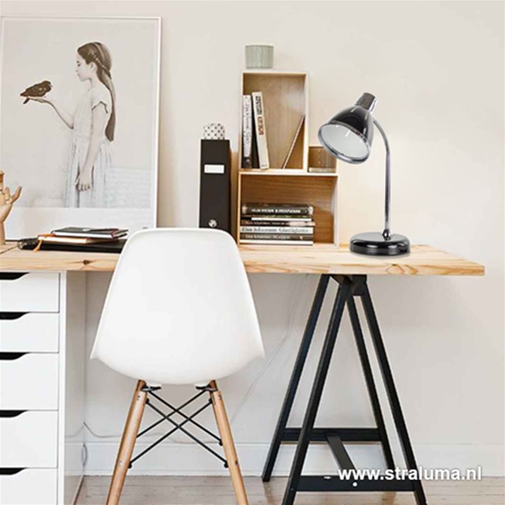 Zwarte bureaulamp verstelb. met chroom