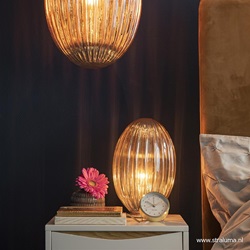 Strak klassieke tafellamp amber glas met chroom