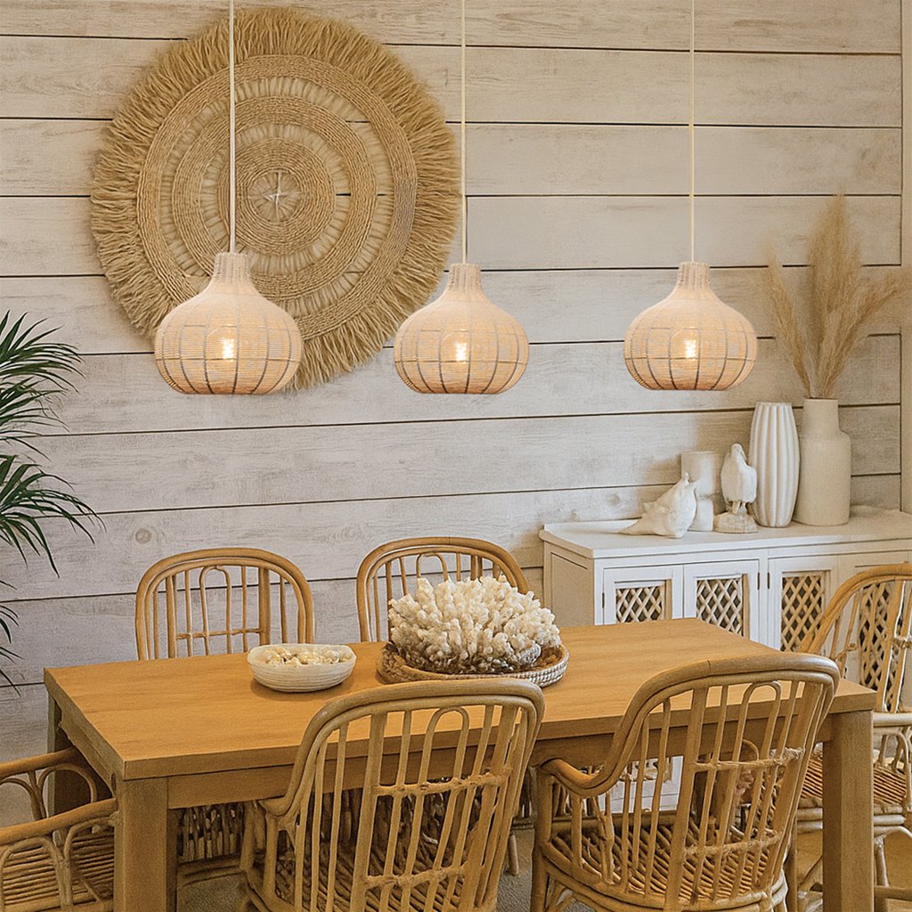 Hanglamp Elena 3L Balk - Zand/Crème & Beige
