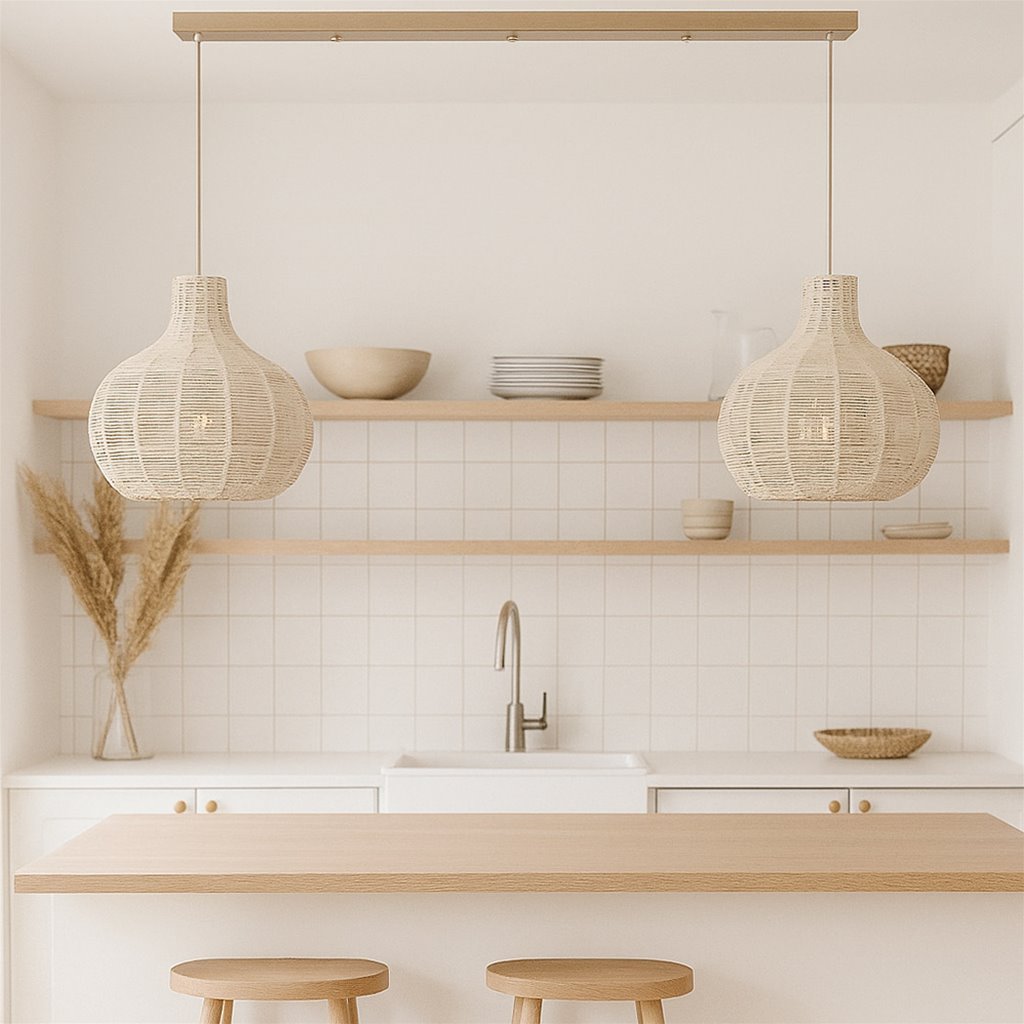 Hanglamp Elena 2L Balk - Zand/Crème & Beige