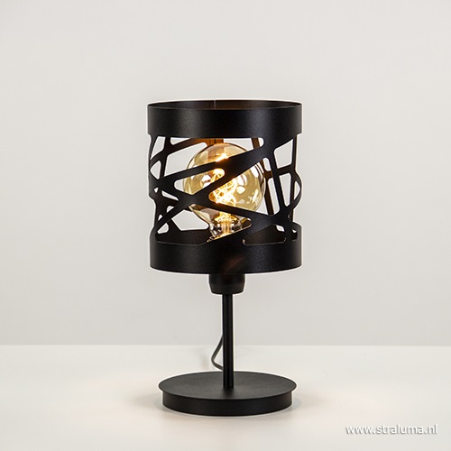 Moderne zwarte tafellamp rond metaal