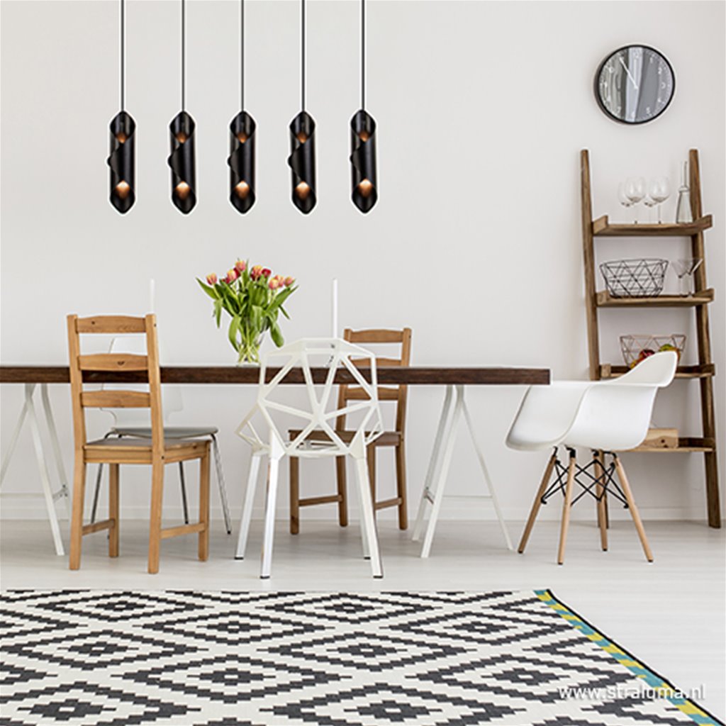 Eettafel hanglamp zwart 5-lichts