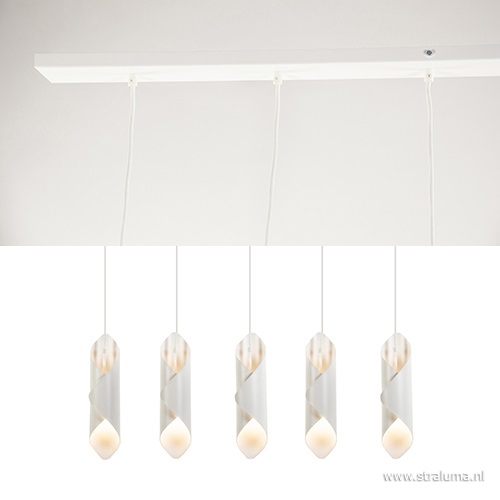 Witte hanglamp eettafel/bar 5-lichts