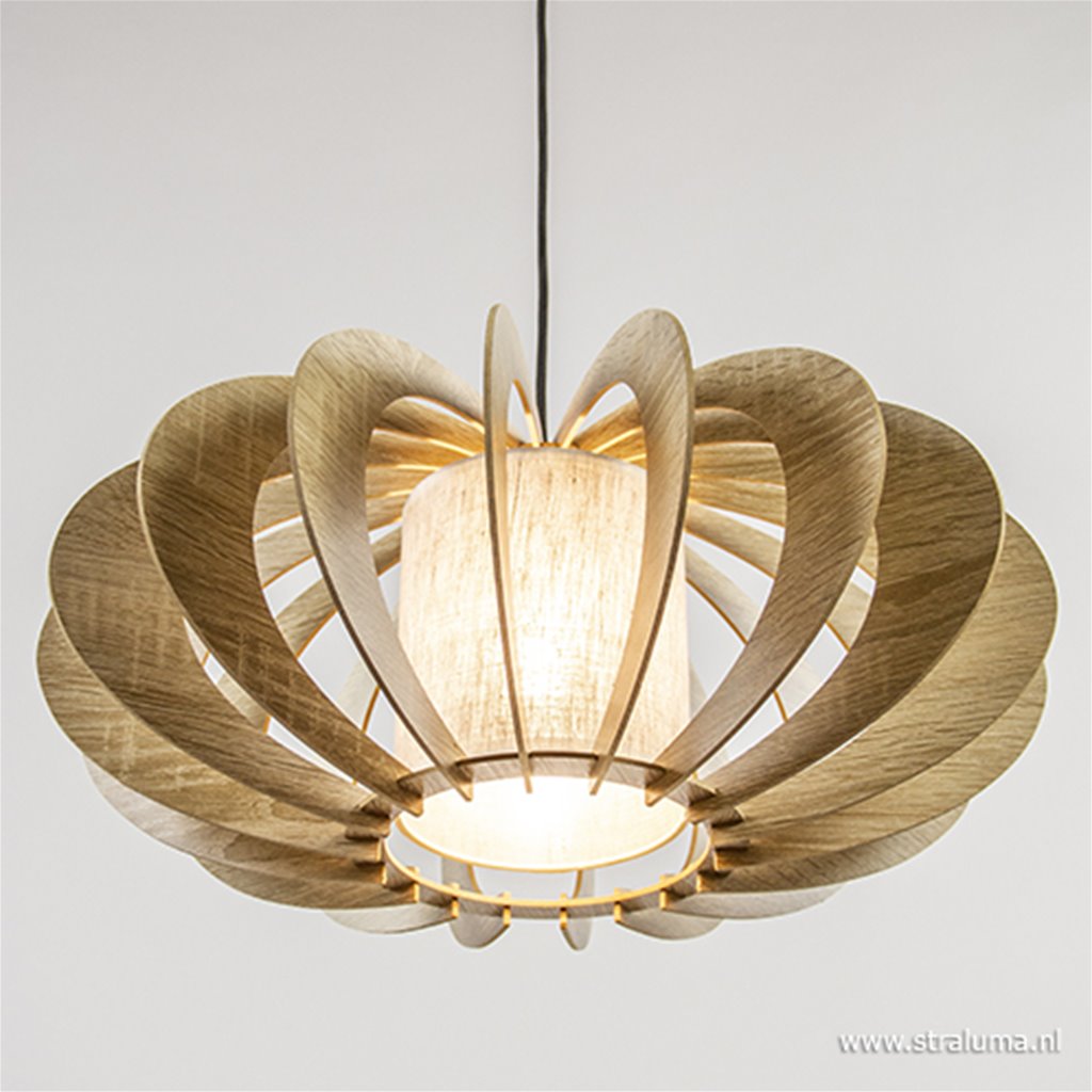 Hanglamp houten lamellen + kap 50cm Straluma