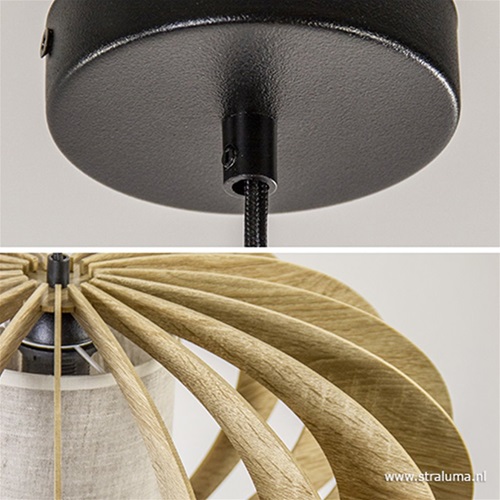 Hanglamp houten lamellen + kap 50cm