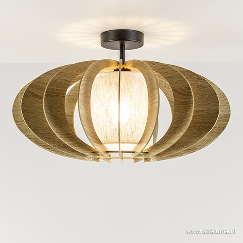 Plafondlamp hout met stoffen kap 50cm
