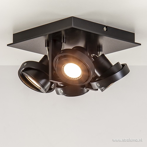 Vierkante LED plafondlamp 4-lichts zwart