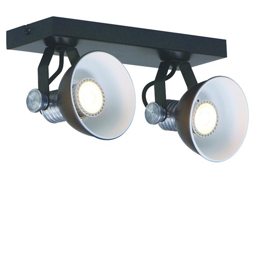 Industriële 2-lichts plafondlamp met ronde spots