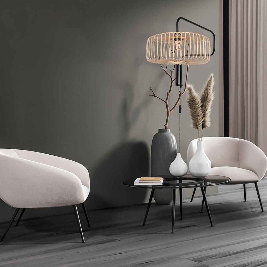 Wandlamp Bloeba zwenk arm zwart - bamboe