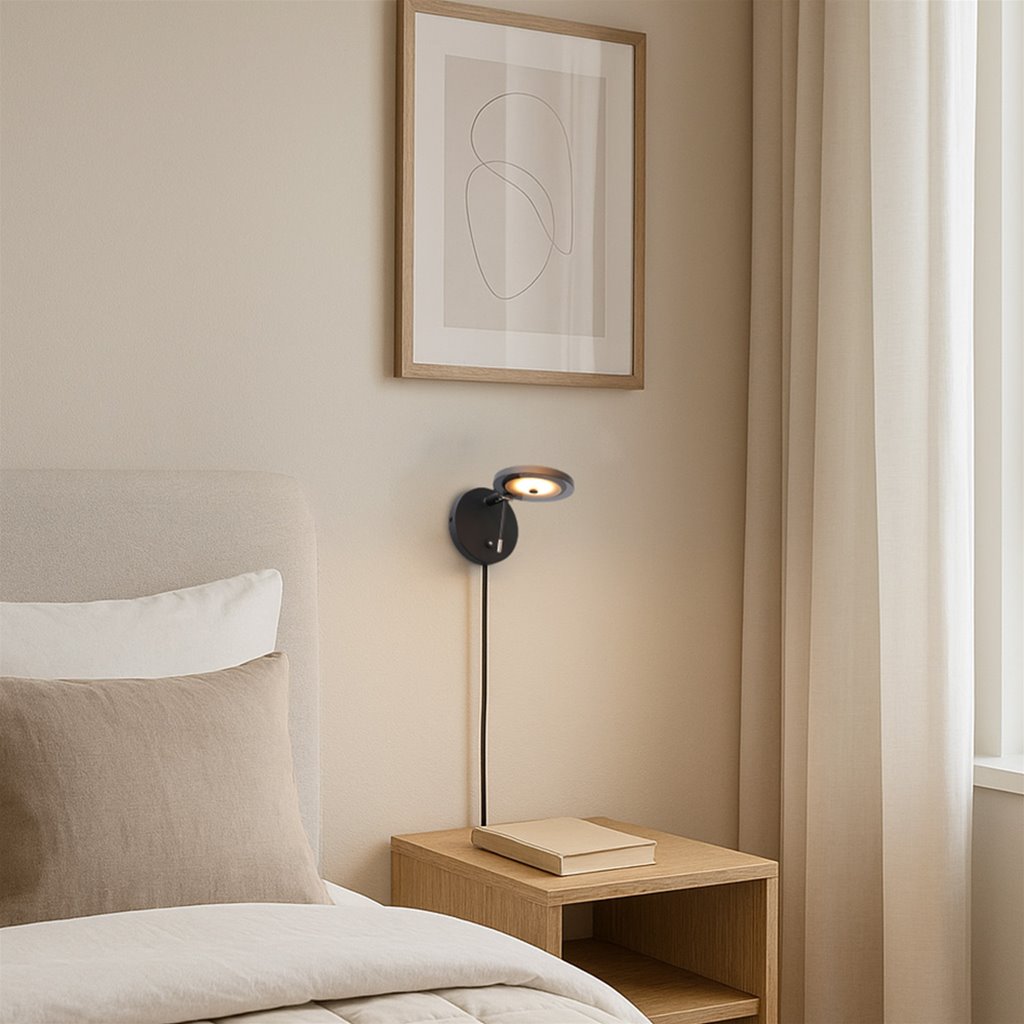 Wandlamp Turound zwart, smoke glas