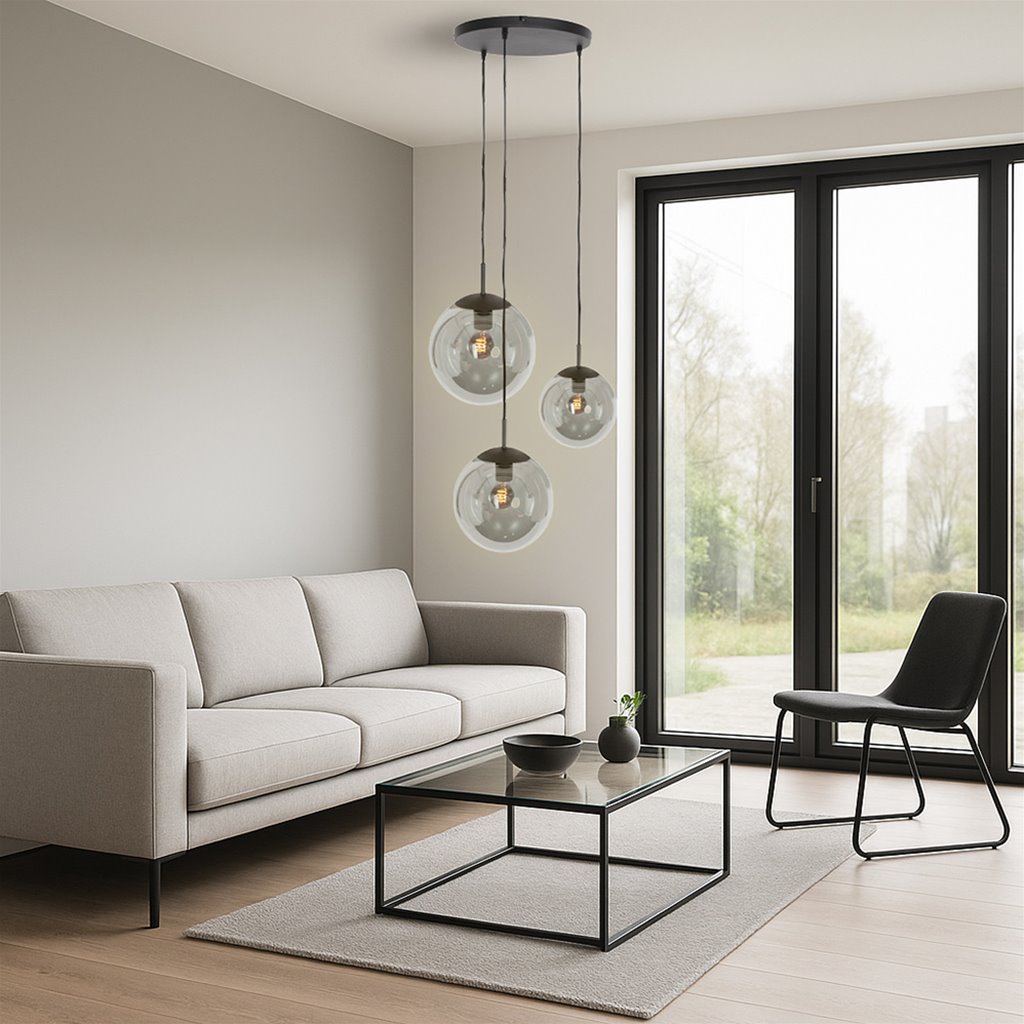Hanglamp zwart, smoke glas