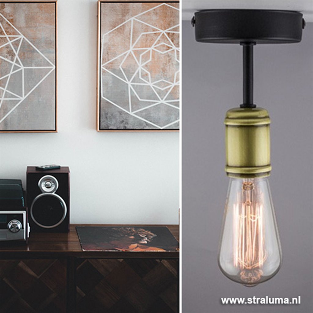 Landelijke plafondlamp zwart-brons wc