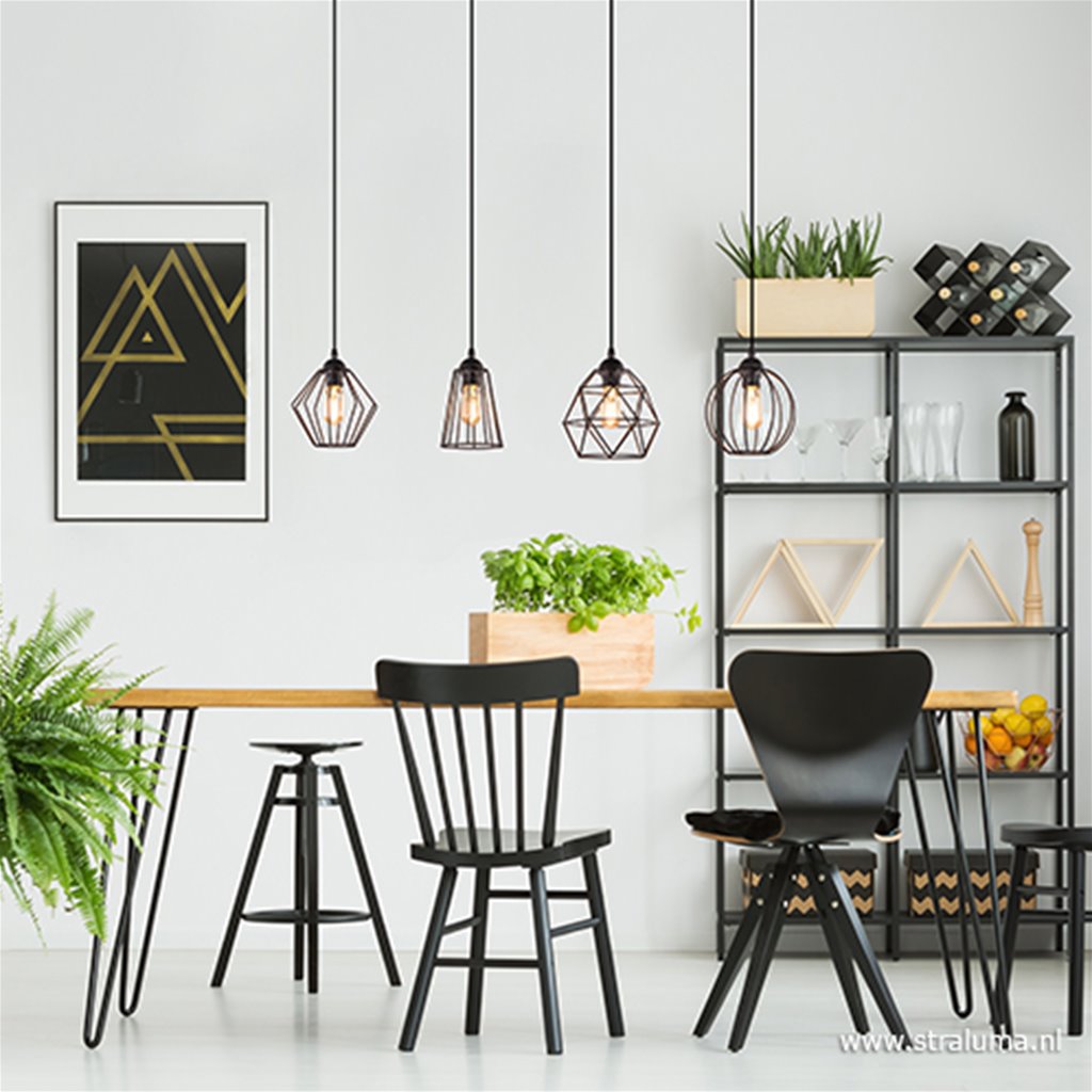 Eettafel draad-hanglamp 4-lichts | Straluma