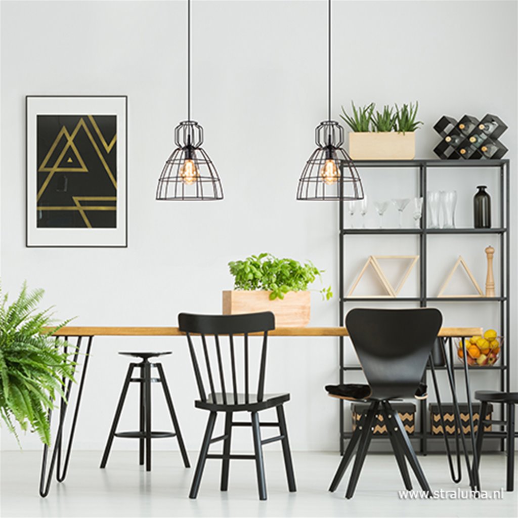 Industriële draad hanglamp zwart