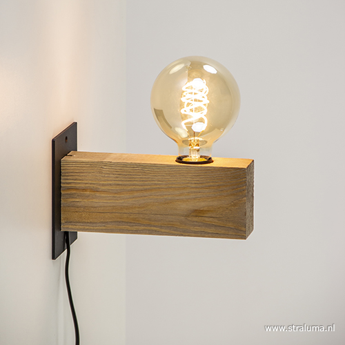 Moedig automaat snijder Sfeervolle houten wandlamp met zwart | Straluma